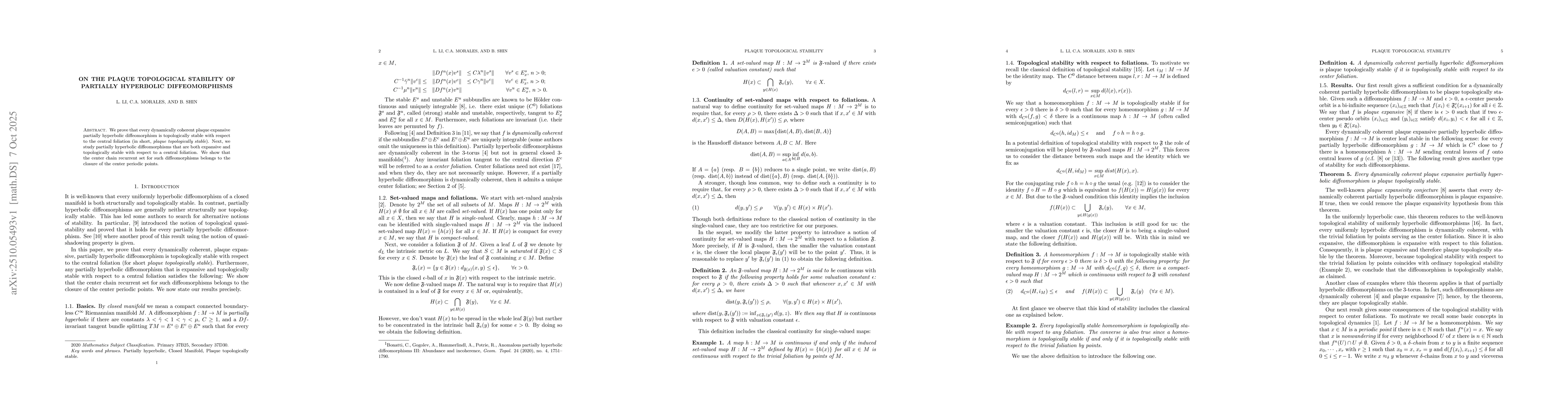Thumbnail for On the plaque topological stability of partially hyperbolic
  diffeomorphisms