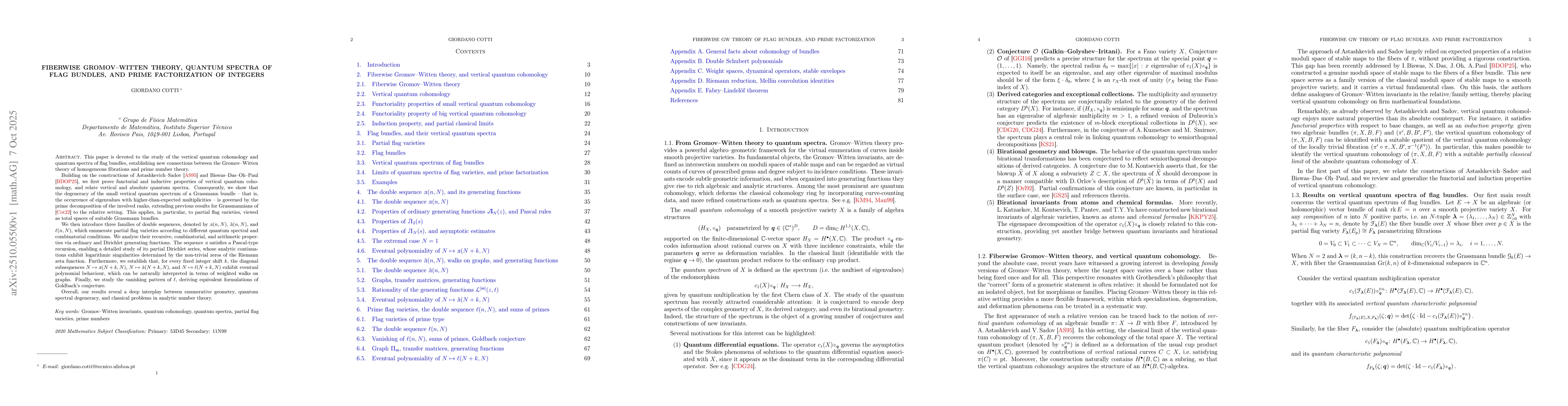 Thumbnail for Fiberwise Gromov-Witten theory, quantum spectra of flag bundles, and
  prime factorization of integers