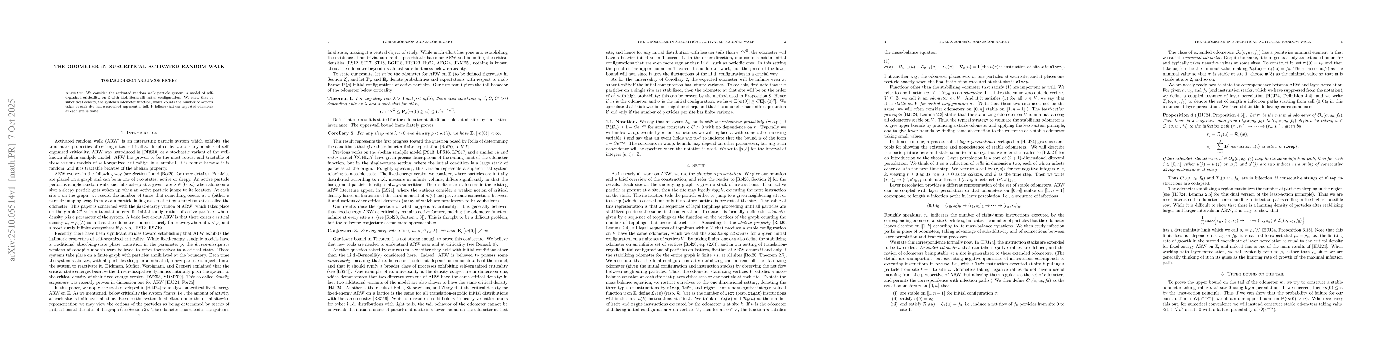 Thumbnail for The odometer in subcritical activated random walk