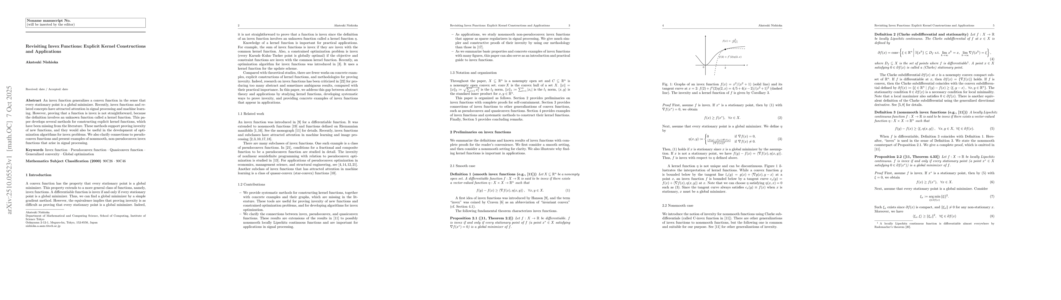 Thumbnail for Revisiting Invex Functions: Explicit Kernel Constructions and
  Applications