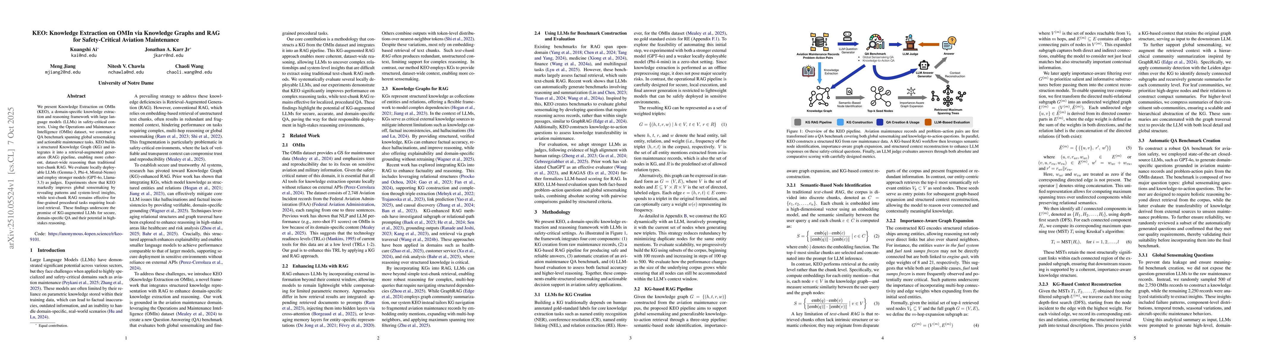 Thumbnail for KEO: Knowledge Extraction on OMIn via Knowledge Graphs and RAG for
  Safety-Critical Aviation Maintenance