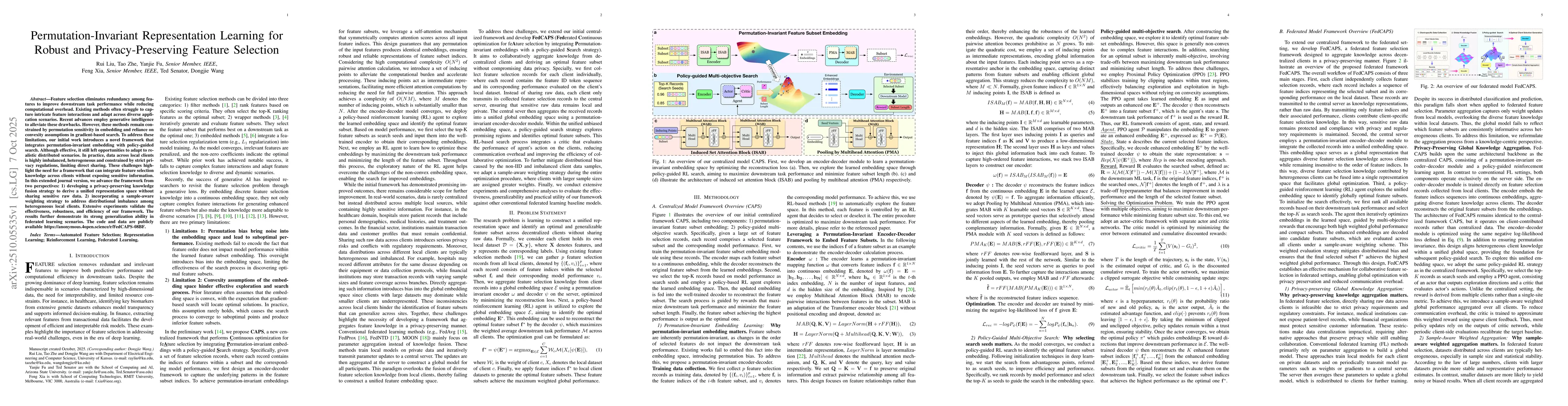 Thumbnail for Permutation-Invariant Representation Learning for Robust and
  Privacy-Preserving Feature Selection