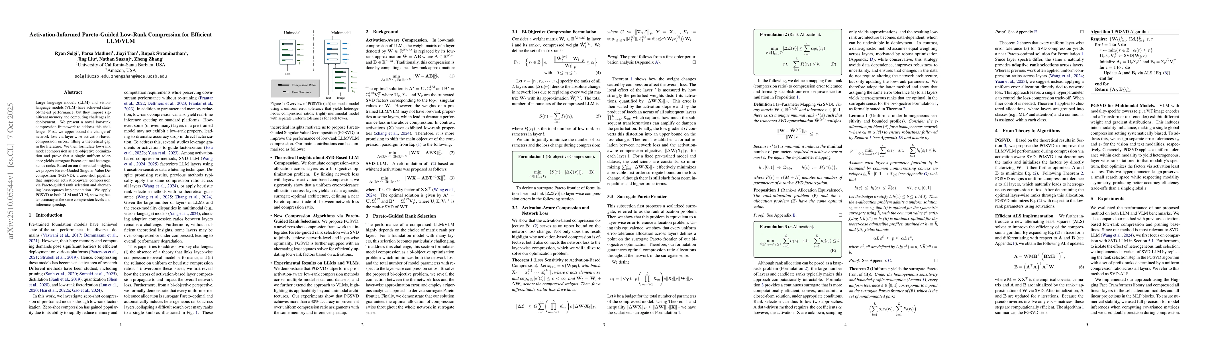 Thumbnail for Activation-Informed Pareto-Guided Low-Rank Compression for Efficient
  LLM/VLM