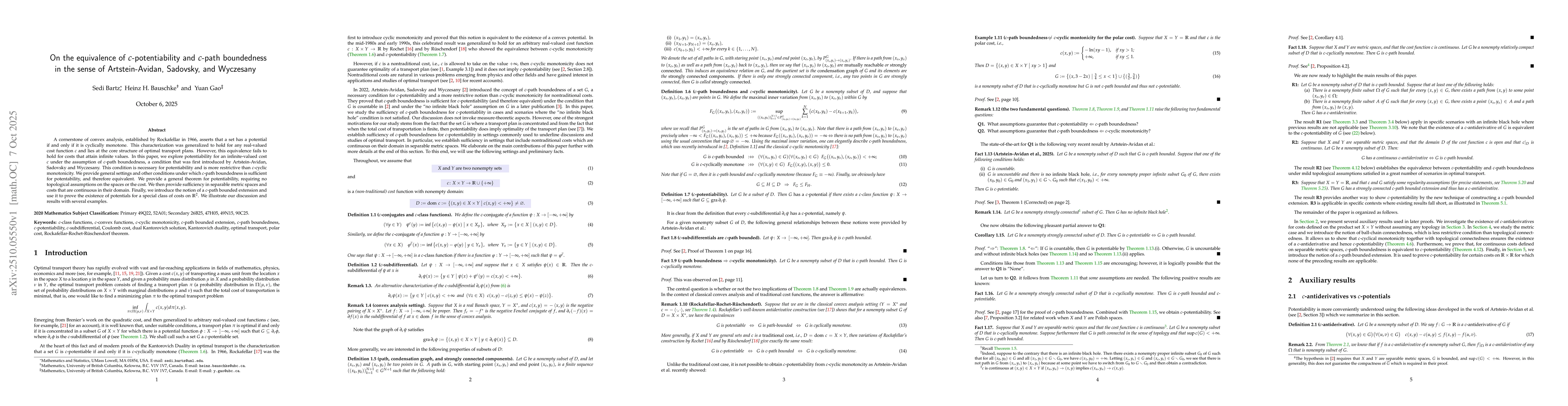Thumbnail for On the equivalence of $c$-potentiability and $c$-path boundedness in the
  sense of Artstein-Avidan, Sadovsky, and Wyczesany