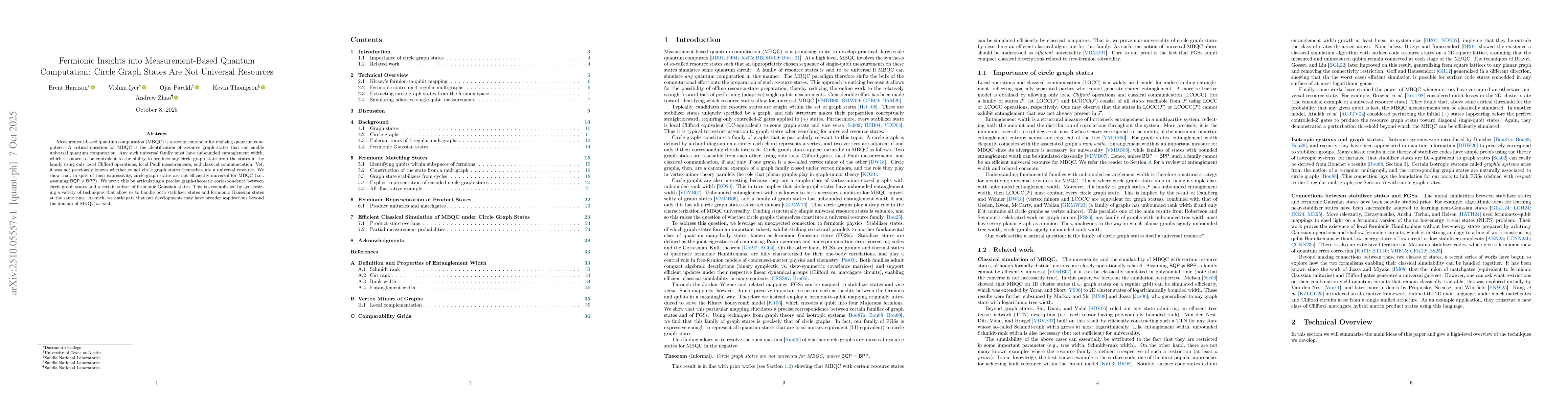 Thumbnail for Fermionic Insights into Measurement-Based Quantum Computation: Circle
  Graph States Are Not Universal Resources