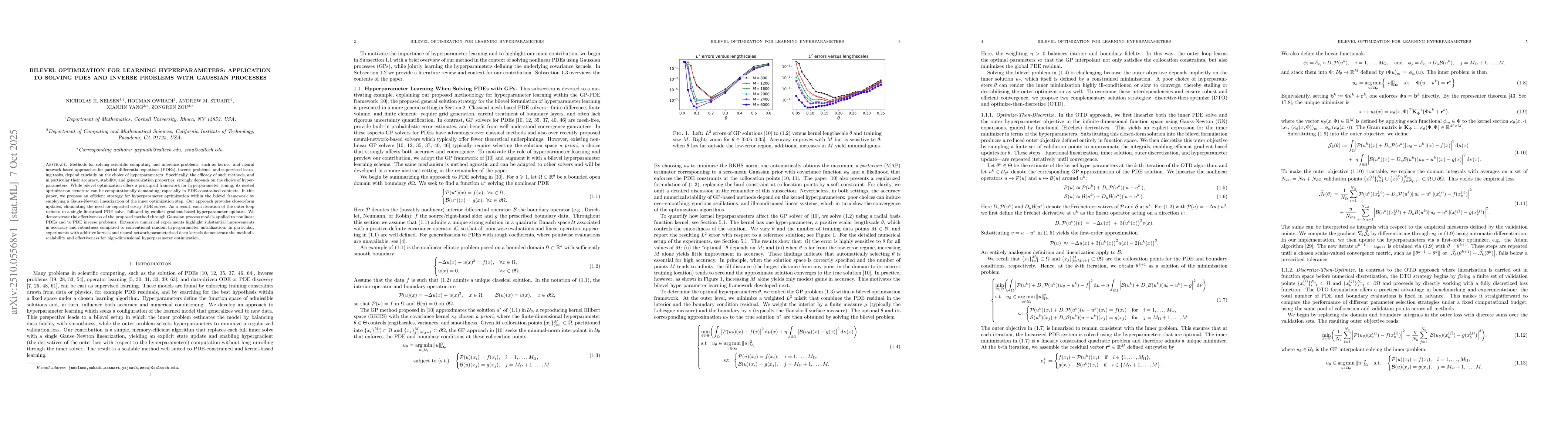 Thumbnail for Bilevel optimization for learning hyperparameters: Application to
  solving PDEs and inverse problems with Gaussian processes