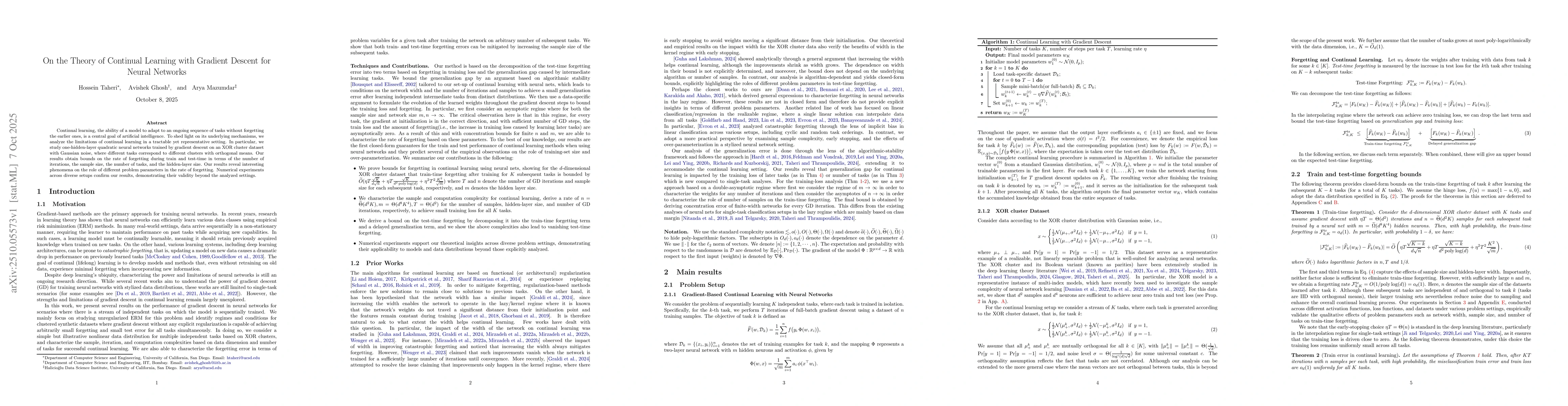 Thumbnail for On the Theory of Continual Learning with Gradient Descent for Neural
  Networks