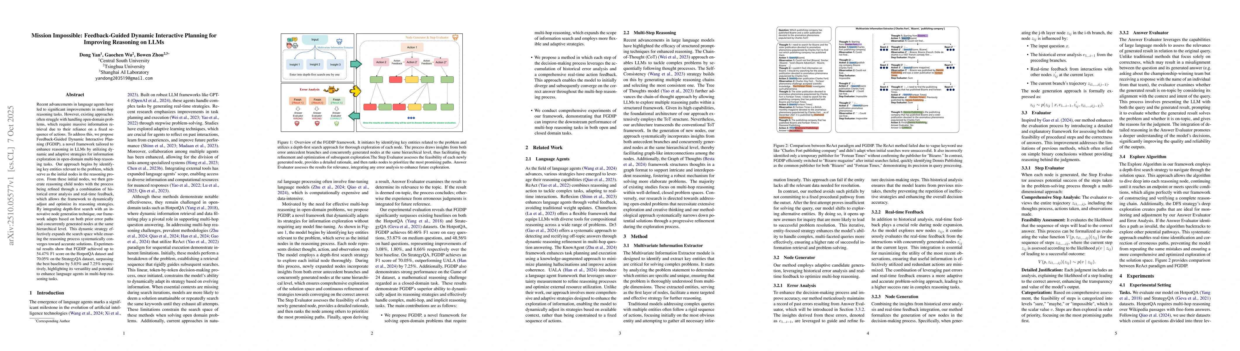 Thumbnail for Mission Impossible: Feedback-Guided Dynamic Interactive Planning for
  Improving Reasoning on LLMs