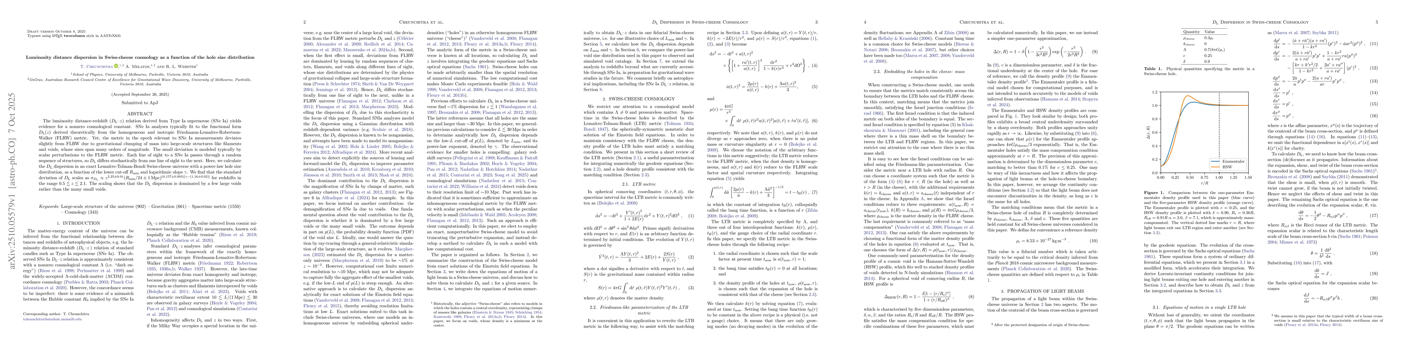 Thumbnail for Luminosity distance dispersion in Swiss-cheese cosmology as a function
  of the hole size distribution