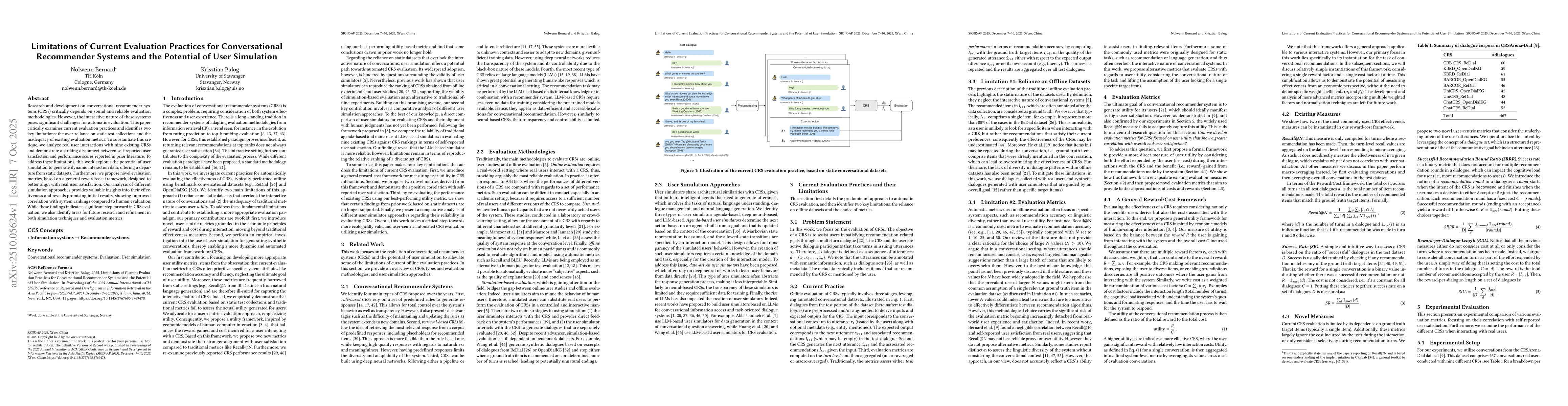 Thumbnail for Limitations of Current Evaluation Practices for Conversational
  Recommender Systems and the Potential of User Simulation