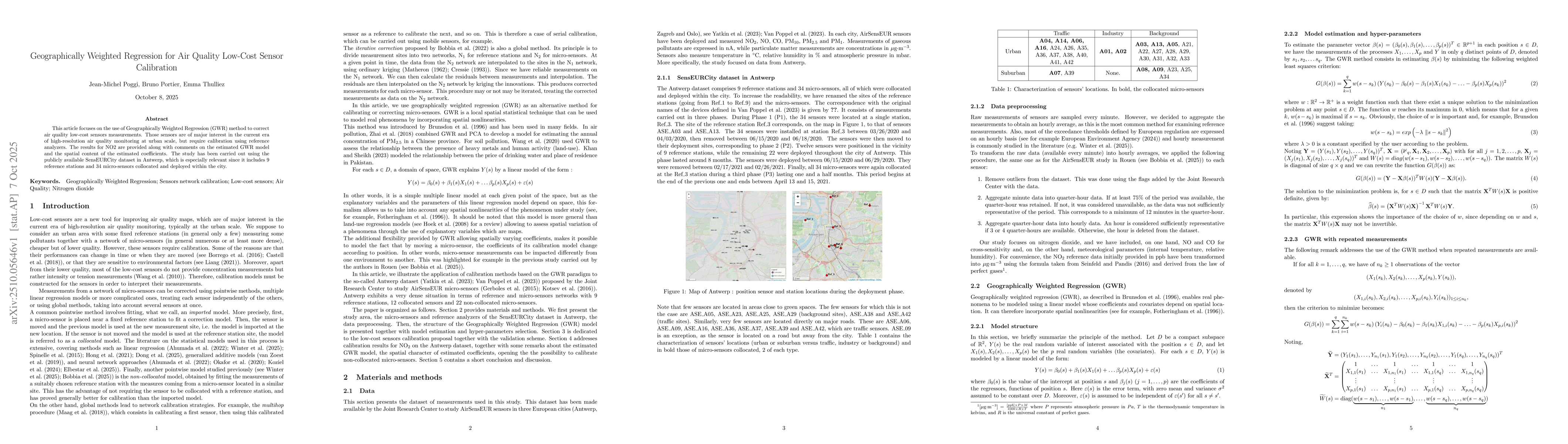 Thumbnail for Geographically Weighted Regression for Air Quality Low-Cost Sensor
  Calibration