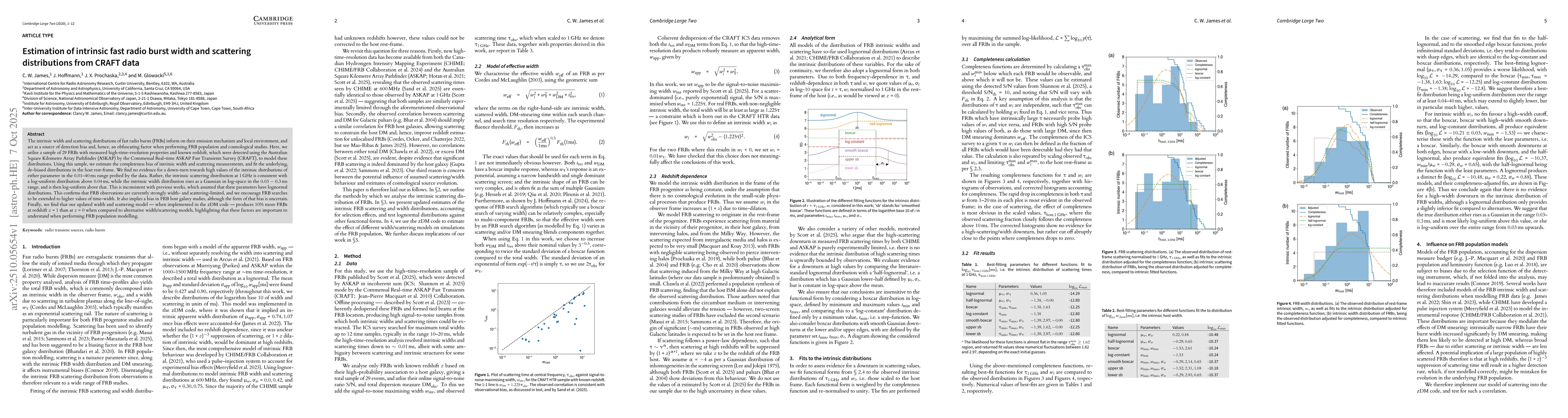 Thumbnail for Estimation of intrinsic fast radio burst width and scattering
  distributions from CRAFT data