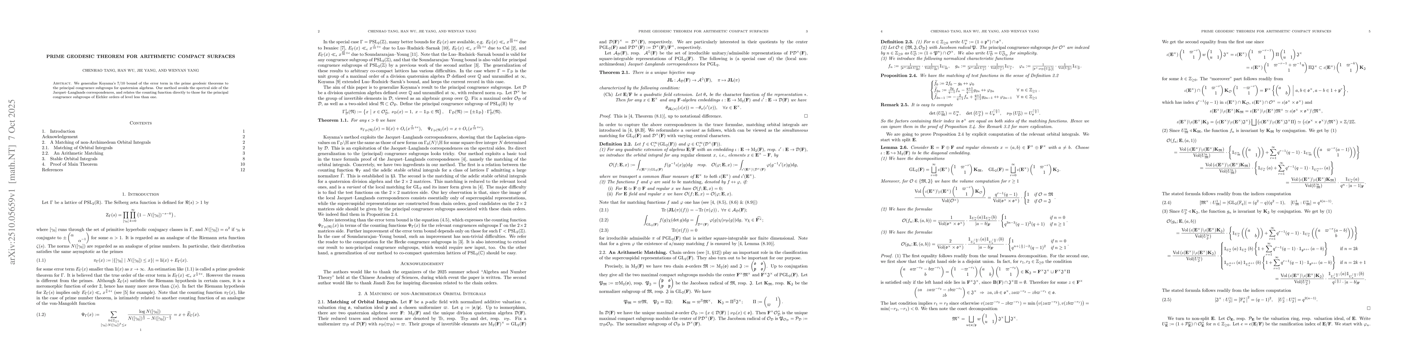 Thumbnail for Prime Geodesic Theorem for Arithmetic Compact Surfaces