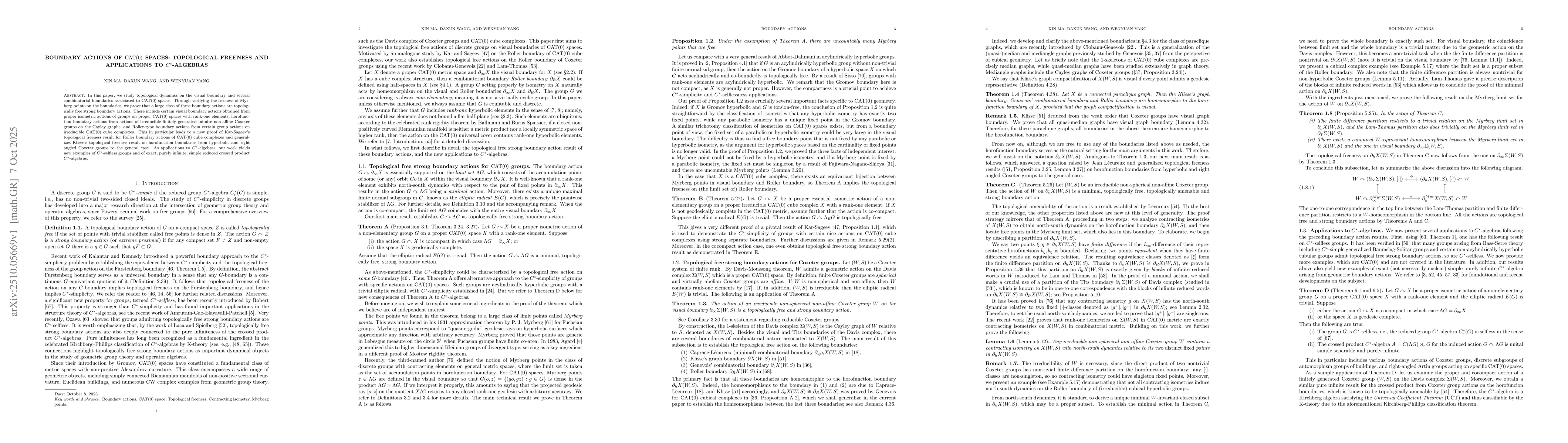 Thumbnail for Boundary actions of CAT(0) spaces: topological freeness and applications
  to $C^*$-algebras