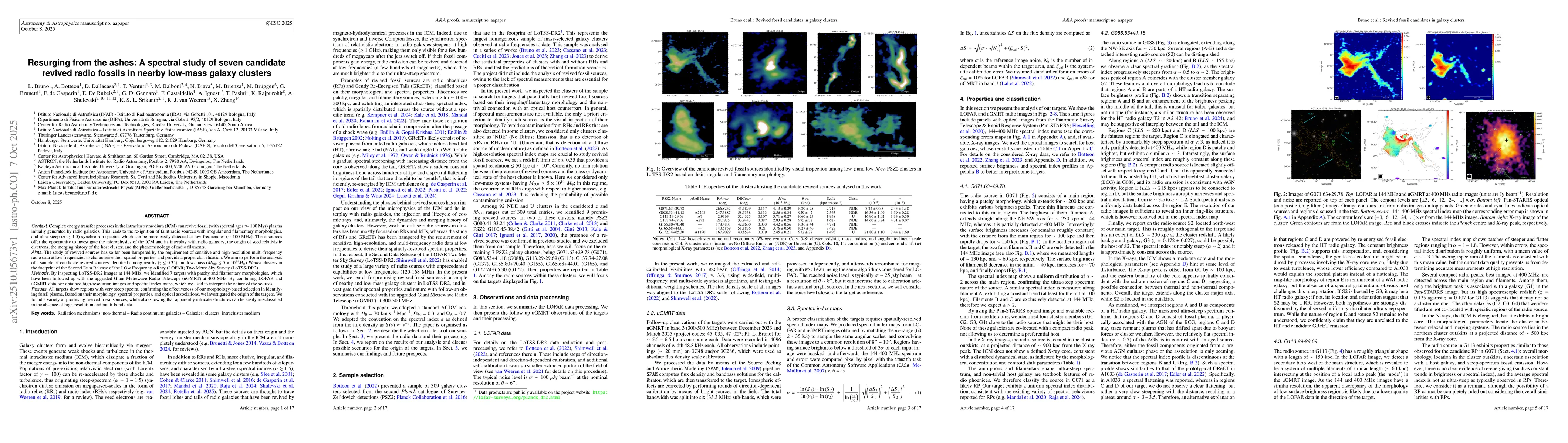 Thumbnail for Resurging from the ashes: A spectral study of seven candidate revived
  radio fossils in nearby low-mass galaxy clusters