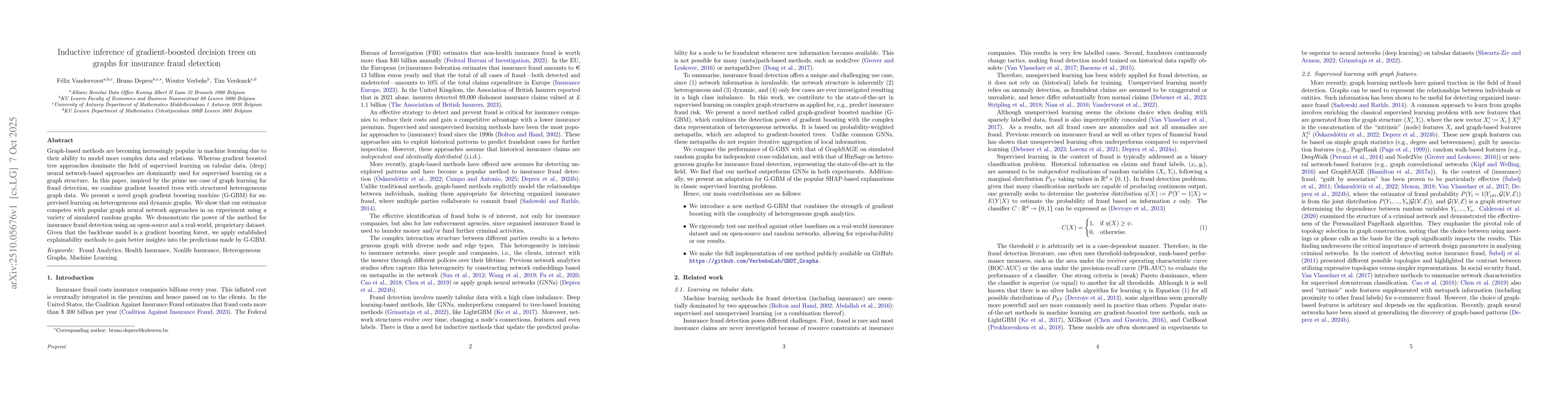 Thumbnail for Inductive inference of gradient-boosted decision trees on graphs for
  insurance fraud detection