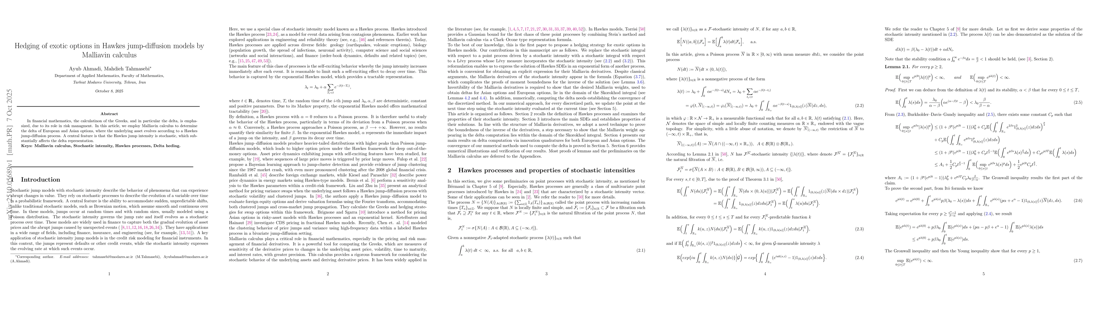 Thumbnail for Hedging of exotic options in Hawkes jump-diffusion models by Malliavin
  calculus