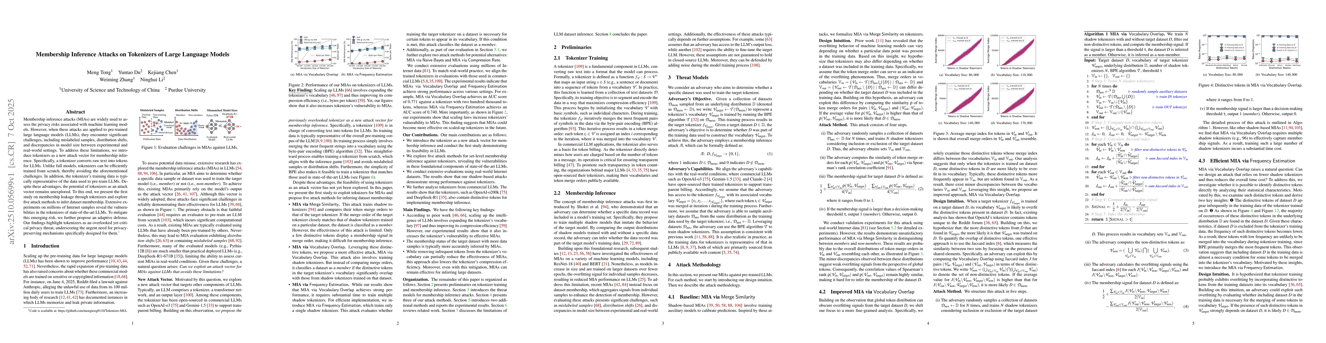 Thumbnail for Membership Inference Attacks on Tokenizers of Large Language Models