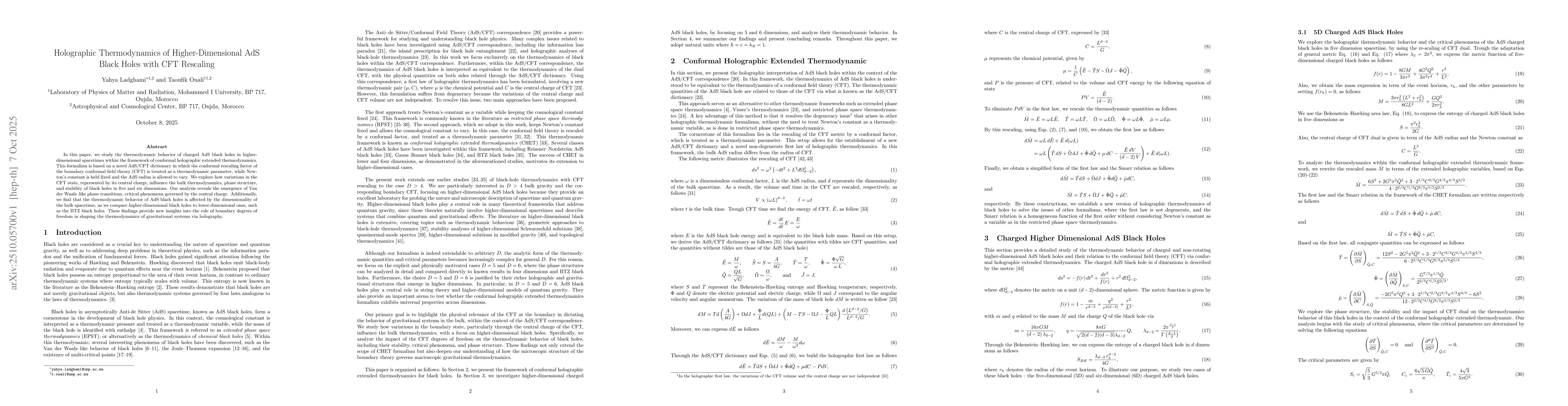 Thumbnail for Holographic Thermodynamics of Higher-Dimensional AdS Black Holes with
  CFT Rescaling
