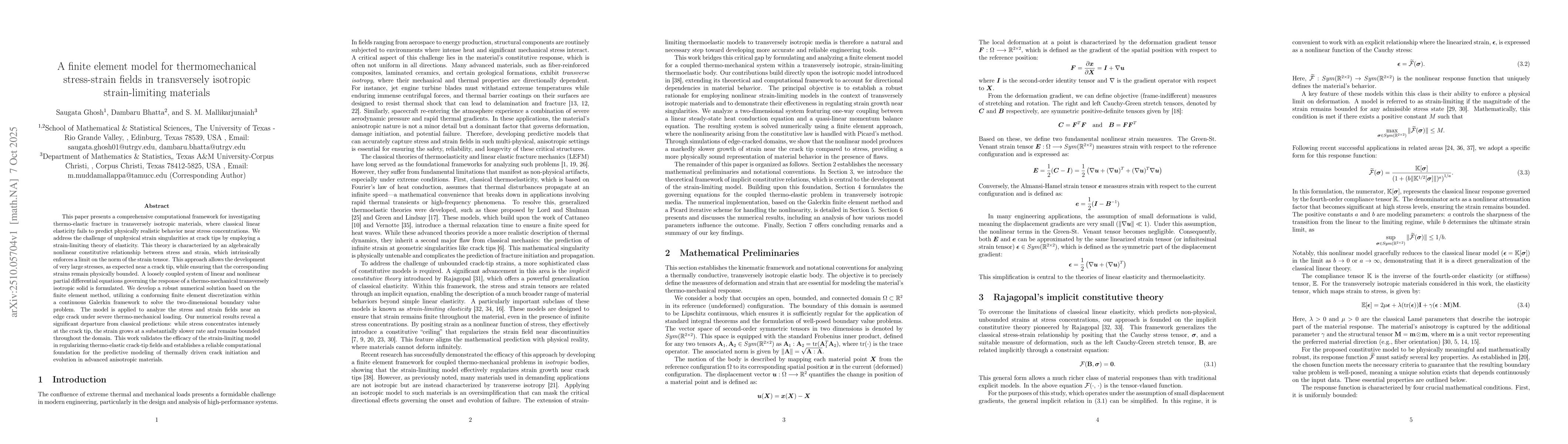 Thumbnail for A finite element model for thermomechanical stress-strain fields in
  transversely isotropic strain-limiting materials