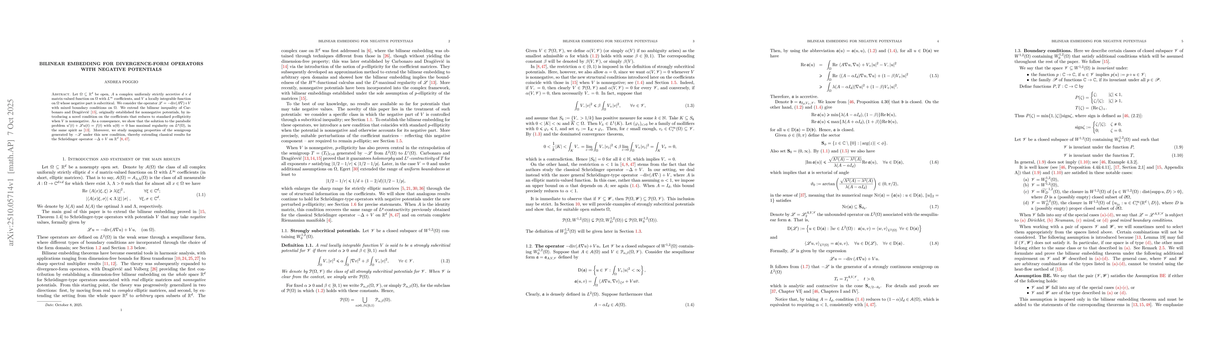 Thumbnail for Bilinear embedding for divergence-form operators with negative
  potentials