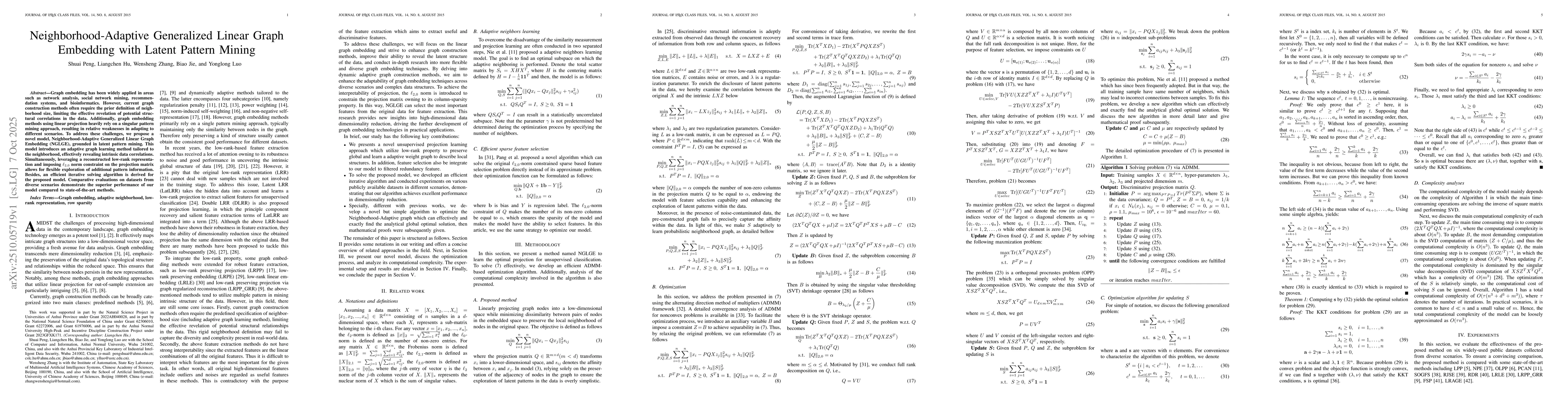 Thumbnail for Neighborhood-Adaptive Generalized Linear Graph Embedding with Latent
  Pattern Mining