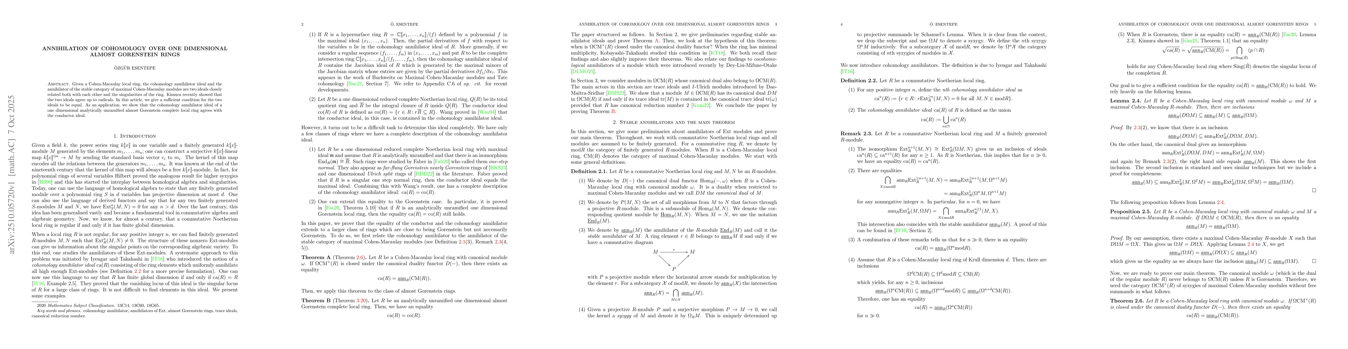 Thumbnail for Annihilation of cohomology over one dimensional almost Gorenstein rings