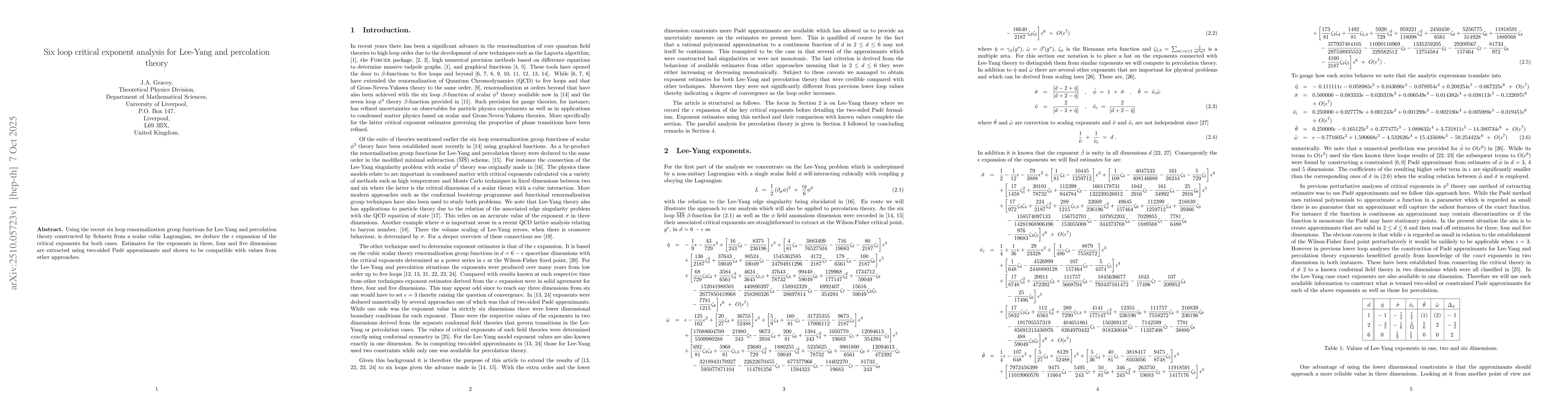 Thumbnail for Six loop critical exponent analysis for Lee-Yang and percolation theory