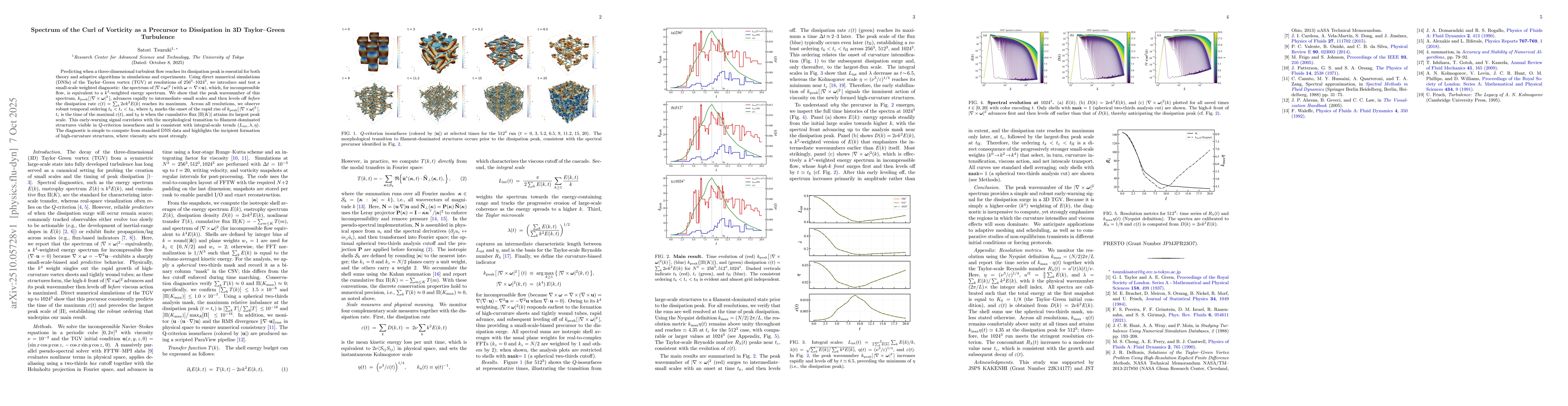Thumbnail for Spectrum of the Curl of Vorticity as a Precursor to Dissipation in 3D
  Taylor--Green Turbulence