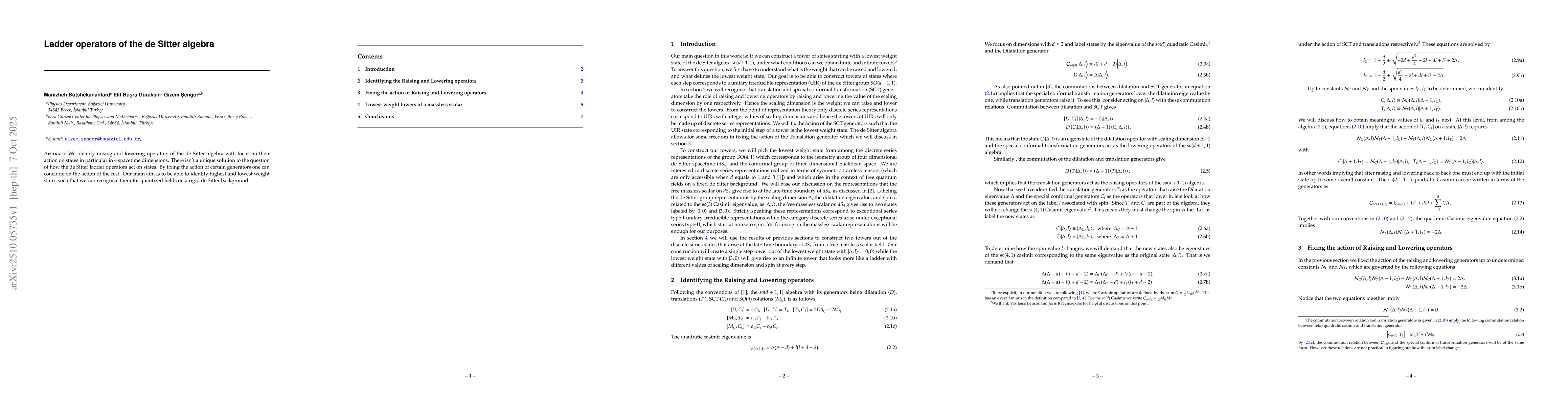 Thumbnail for Ladder operators of the de Sitter algebra