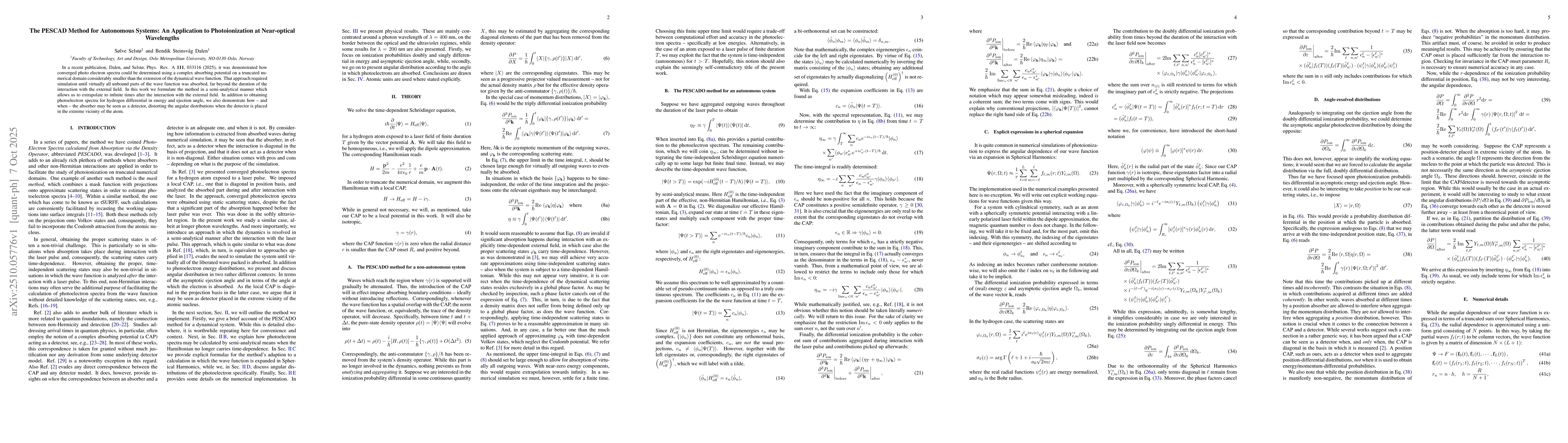 Thumbnail for The PESCAD Method for Autonomous Systems: An Application to
  Photoionization at Near-optical Wavelengths