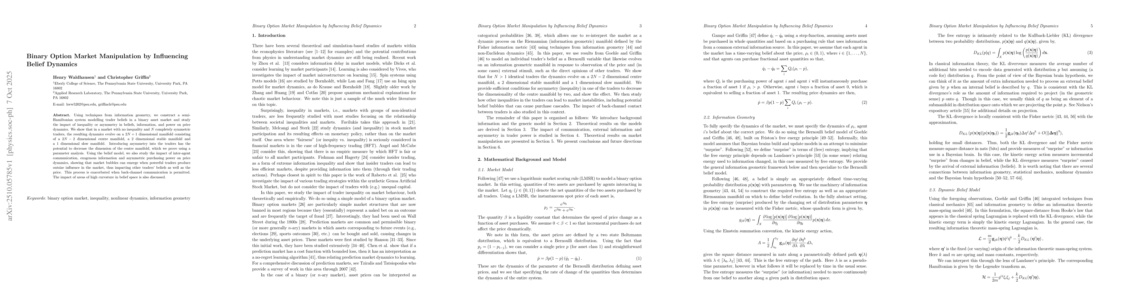 Thumbnail for Binary Option Market Manipulation by Influencing Belief Dynamics