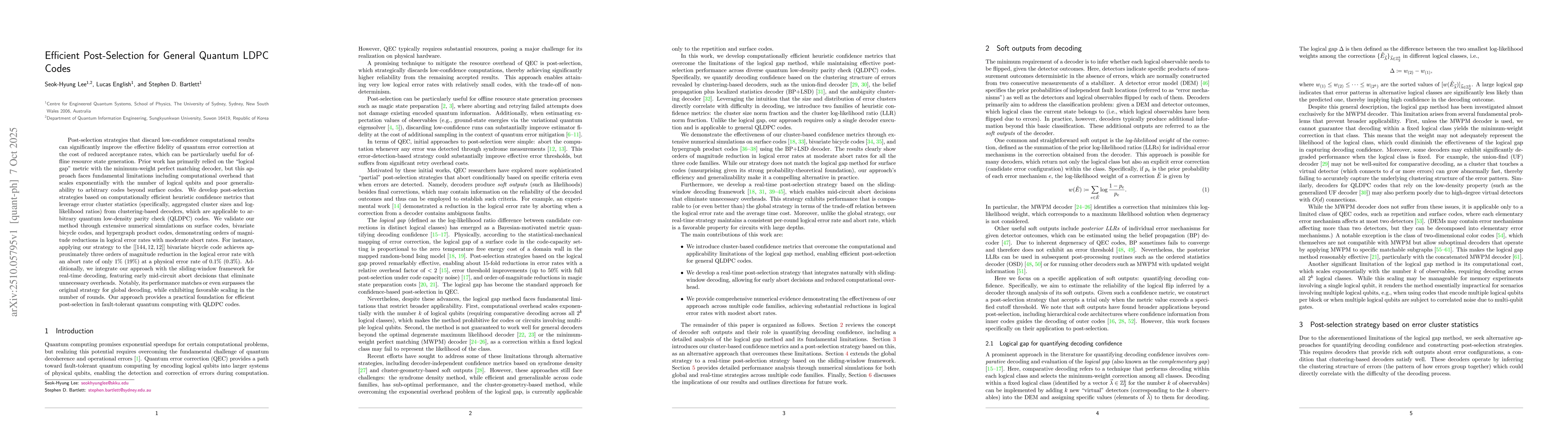 Thumbnail for Efficient Post-Selection for General Quantum LDPC Codes