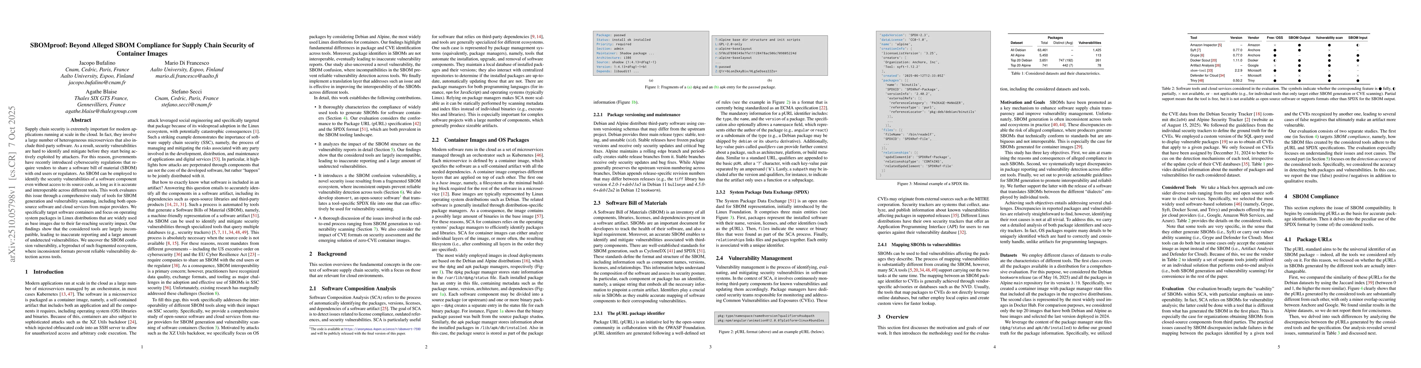 Thumbnail for SBOMproof: Beyond Alleged SBOM Compliance for Supply Chain Security of
  Container Images