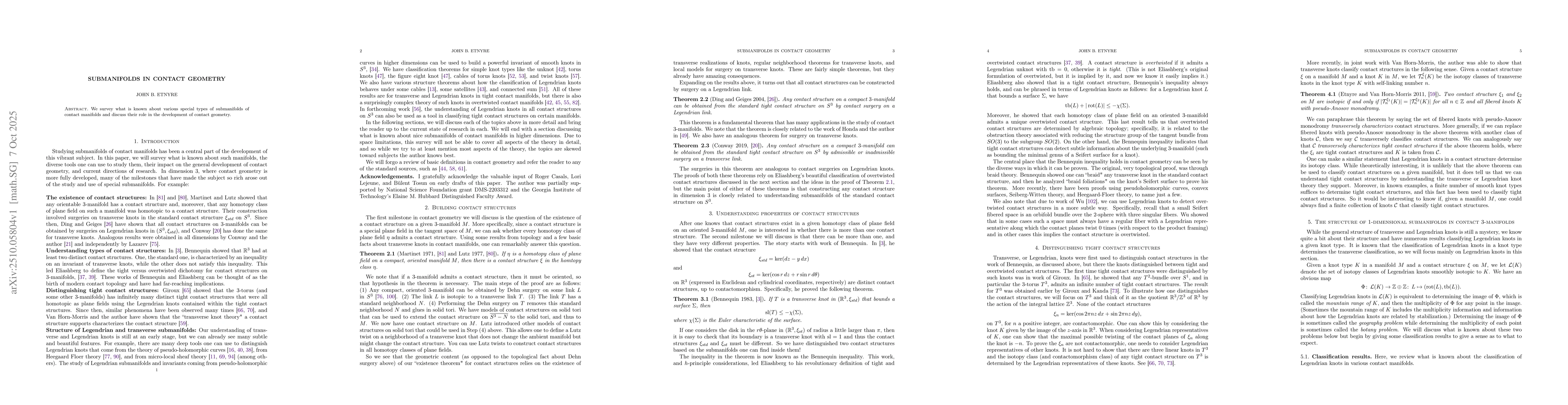 Thumbnail for Submanifolds in contact geometry