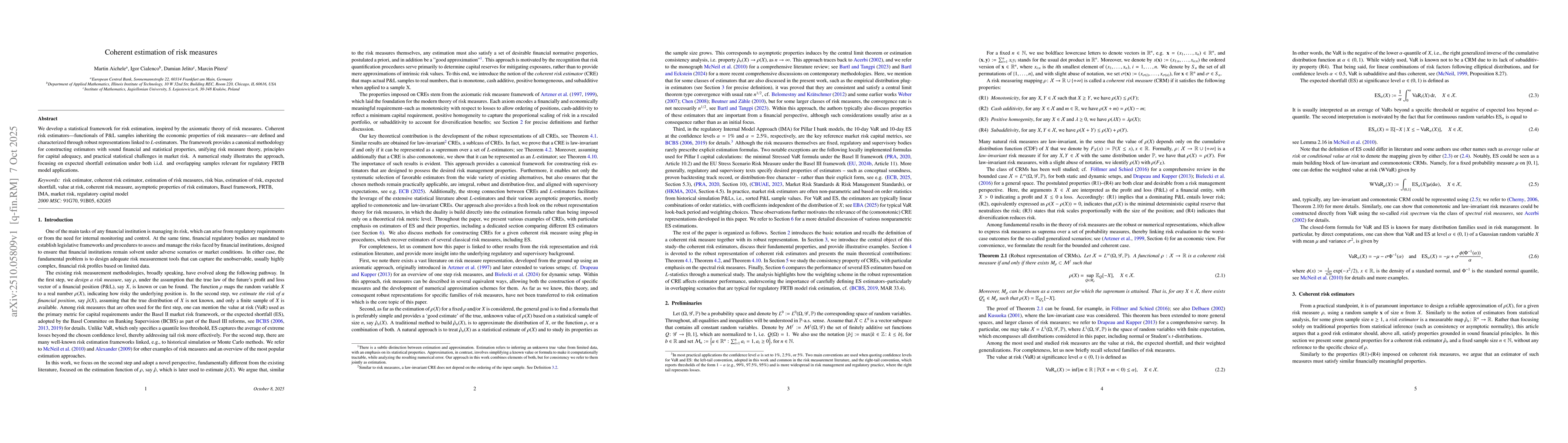 Thumbnail for Coherent estimation of risk measures