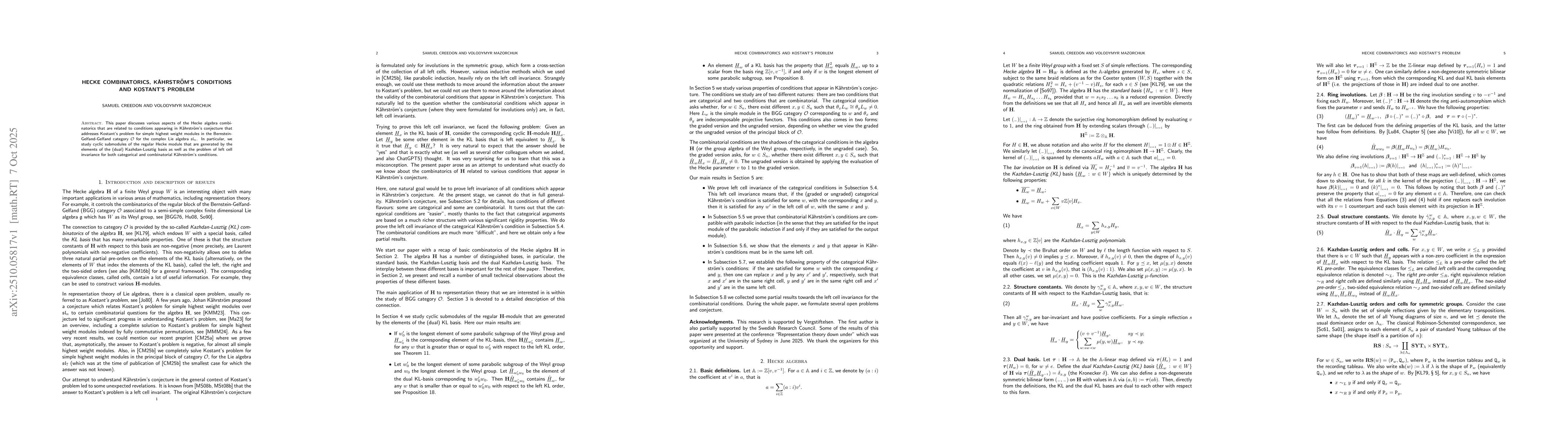Thumbnail for Hecke combinatorics, KĂĽhrstr{Ăś}m's conditions and Kostant's
  problem