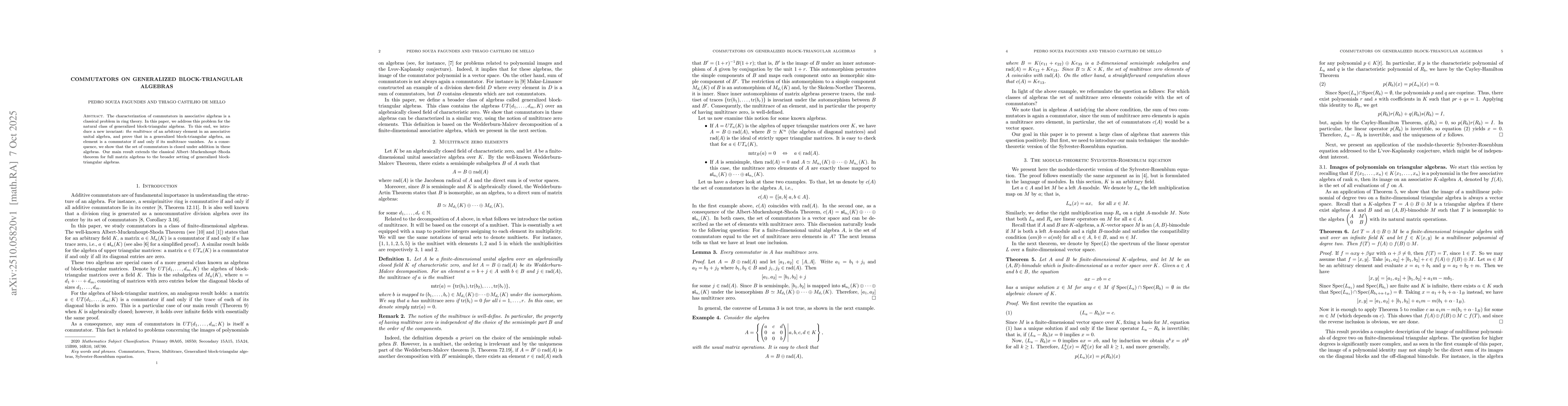 Thumbnail for Commutators on Generalized Block-Triangular Algebras