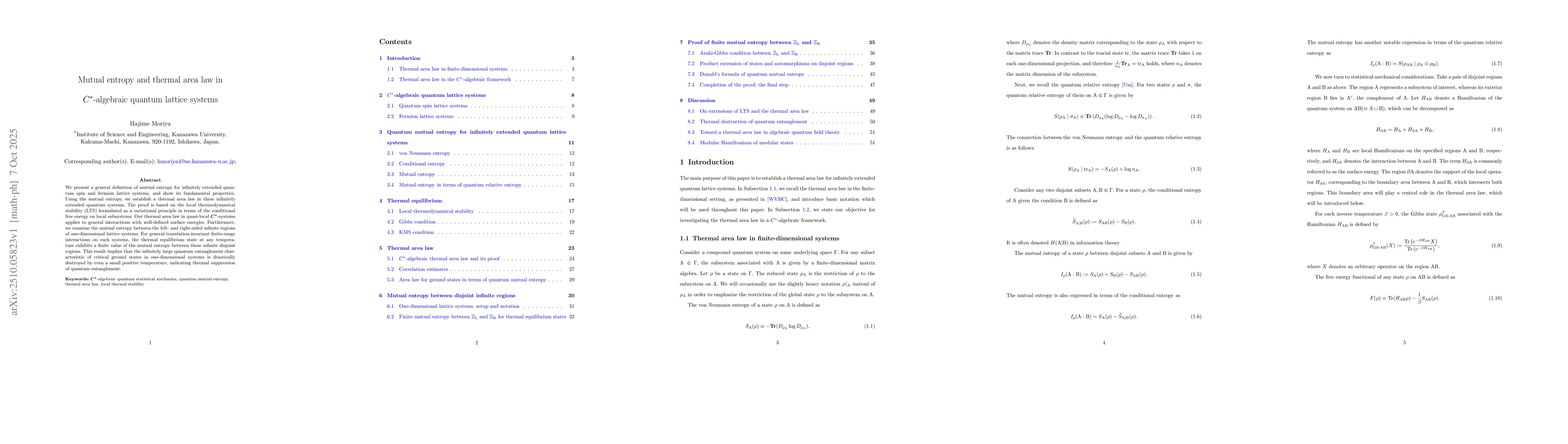 Thumbnail for Mutual entropy and thermal area law in C*-algebraic quantum lattice
  systems