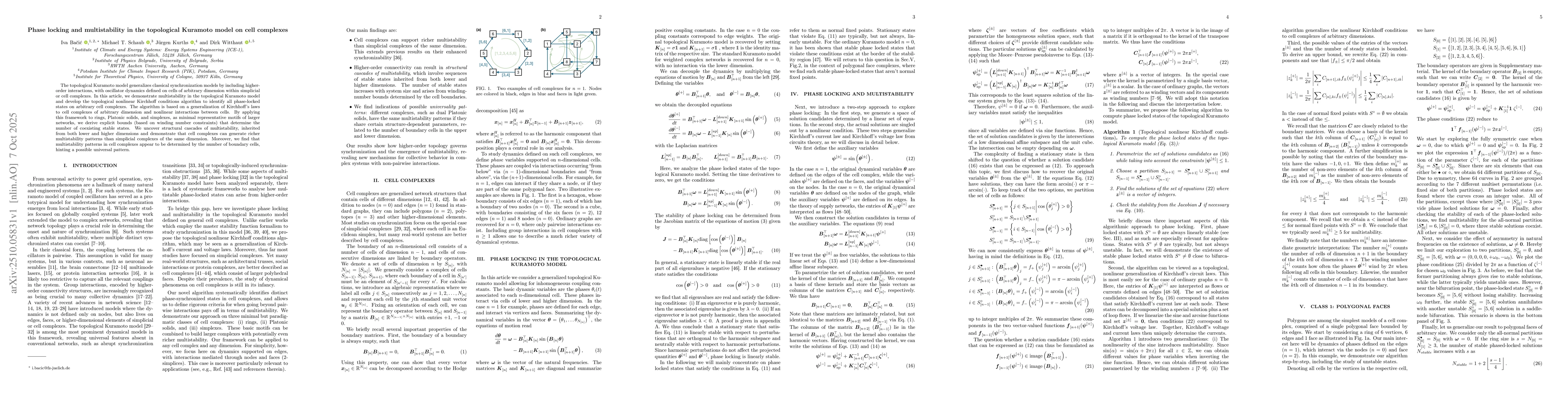 Thumbnail for Phase locking and multistability in the topological Kuramoto model on
  cell complexes