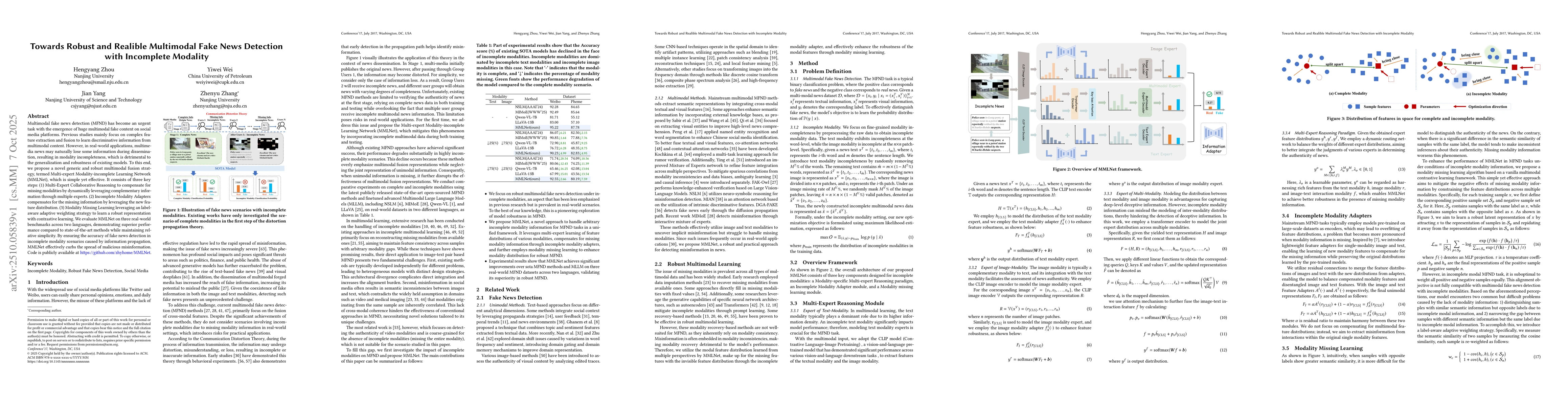 Thumbnail for Towards Robust and Realible Multimodal Fake News Detection with
  Incomplete Modality