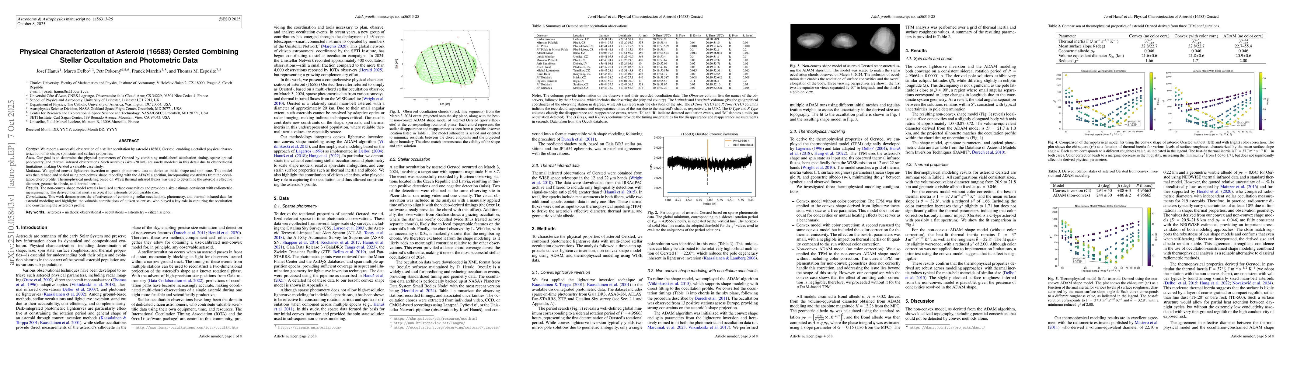Thumbnail for Physical Characterization of Asteroid (16583) Oersted Combining Stellar
  Occultation and Photometric Data
