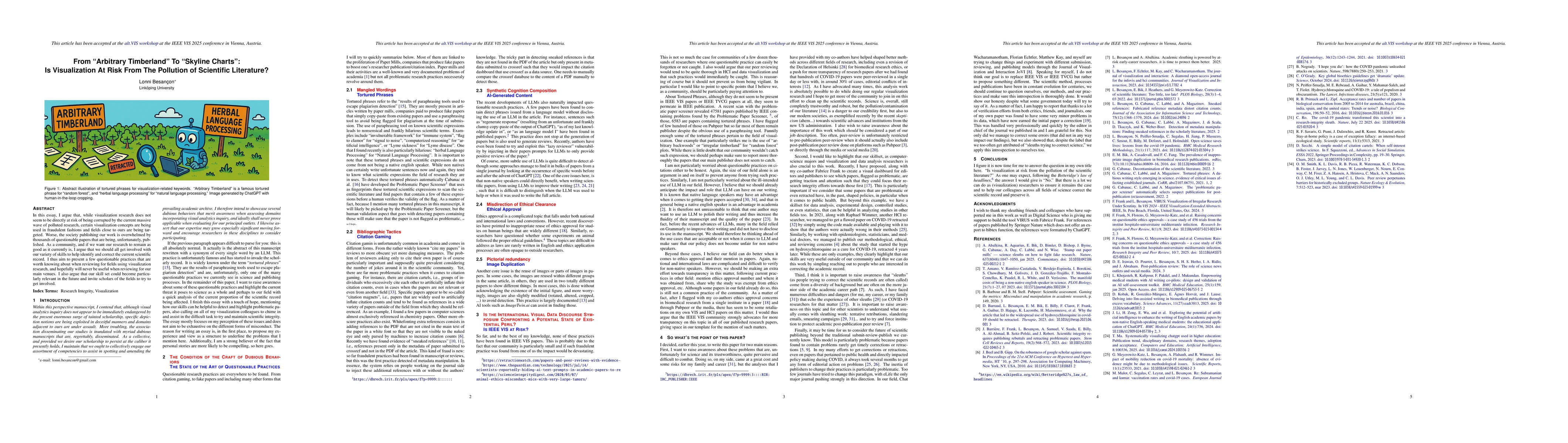 Thumbnail for From "Arbitrary Timberland" To "Skyline Charts": Is Visualization At
  Risk From The Pollution of Scientific Literature?
