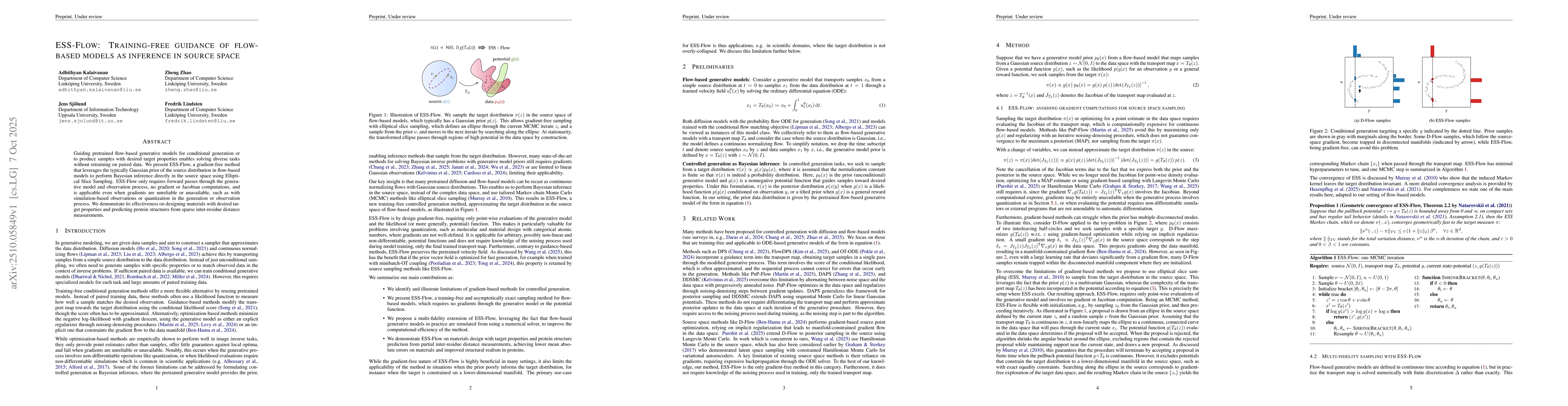 Thumbnail for ESS-Flow: Training-free guidance of flow-based models as inference in
  source space