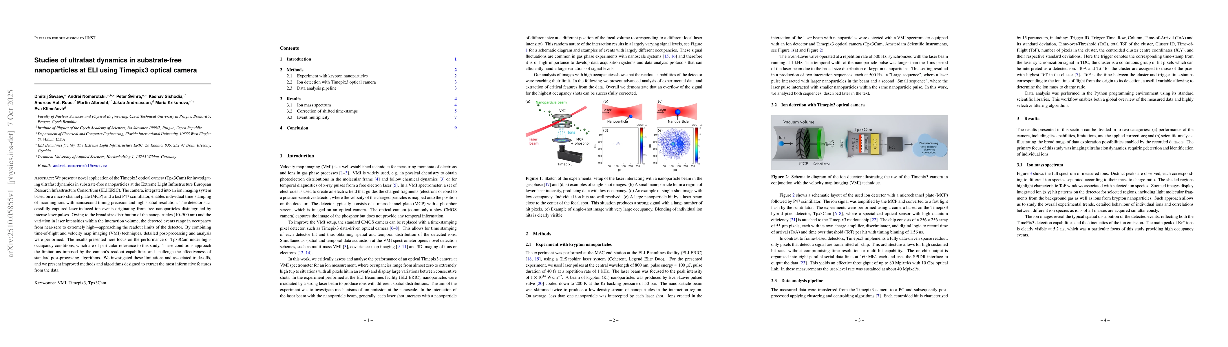 Thumbnail for Studies of ultrafast dynamics in substrate-free nanoparticles at ELI
  using Timepix3 optical camera