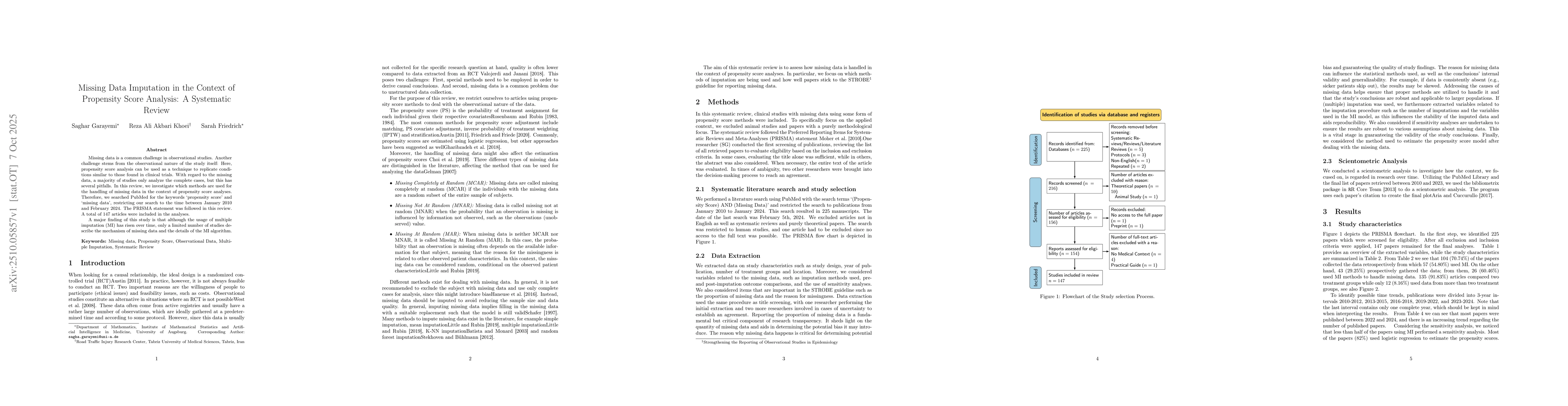 Thumbnail for Missing Data Imputation in the Context of Propensity Score Analysis: A
  Systematic Review