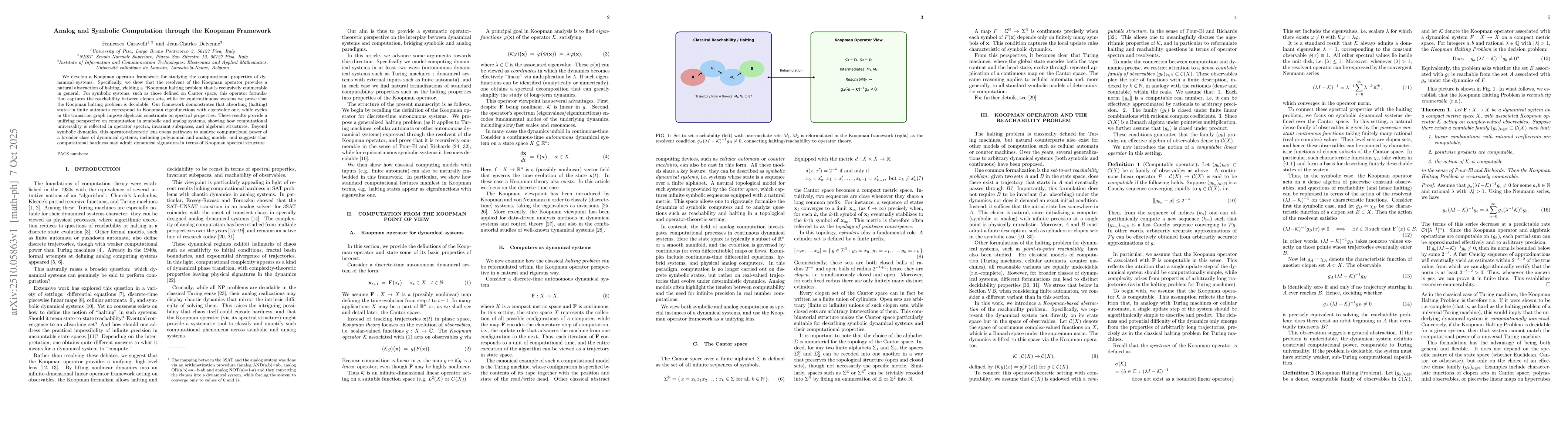 Thumbnail for Analog and Symbolic Computation through the Koopman Framework