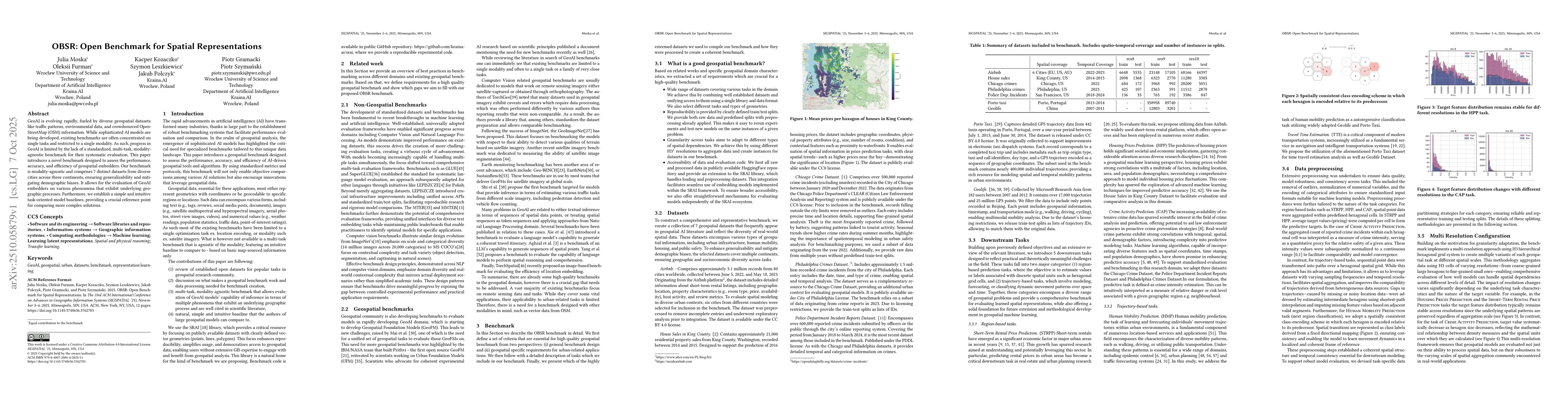 Thumbnail for OBSR: Open Benchmark for Spatial Representations
