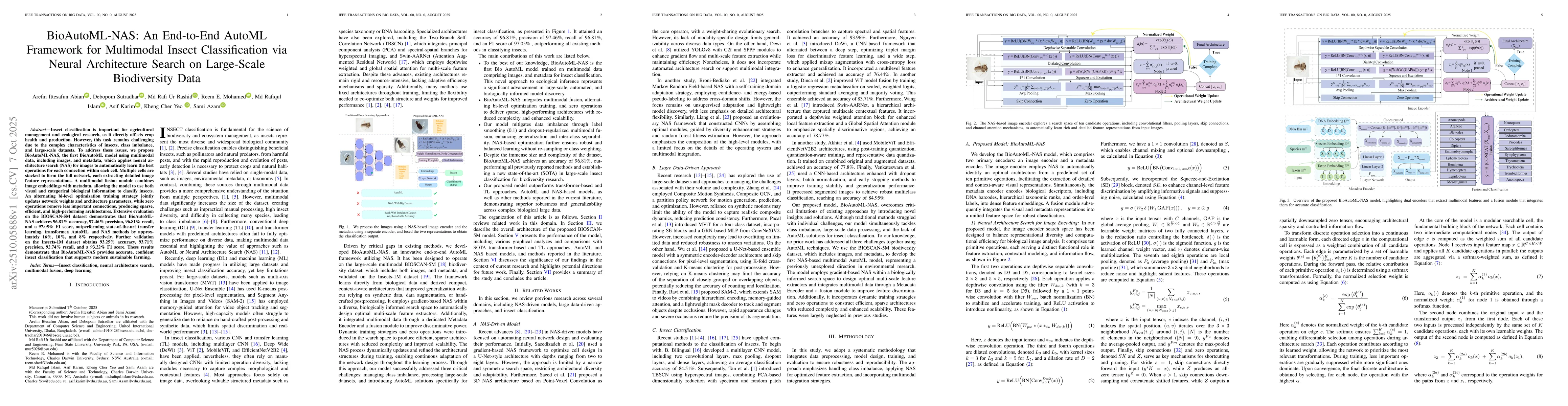 Thumbnail for BioAutoML-NAS: An End-to-End AutoML Framework for Multimodal Insect
  Classification via Neural Architecture Search on Large-Scale Biodiversity
  Data