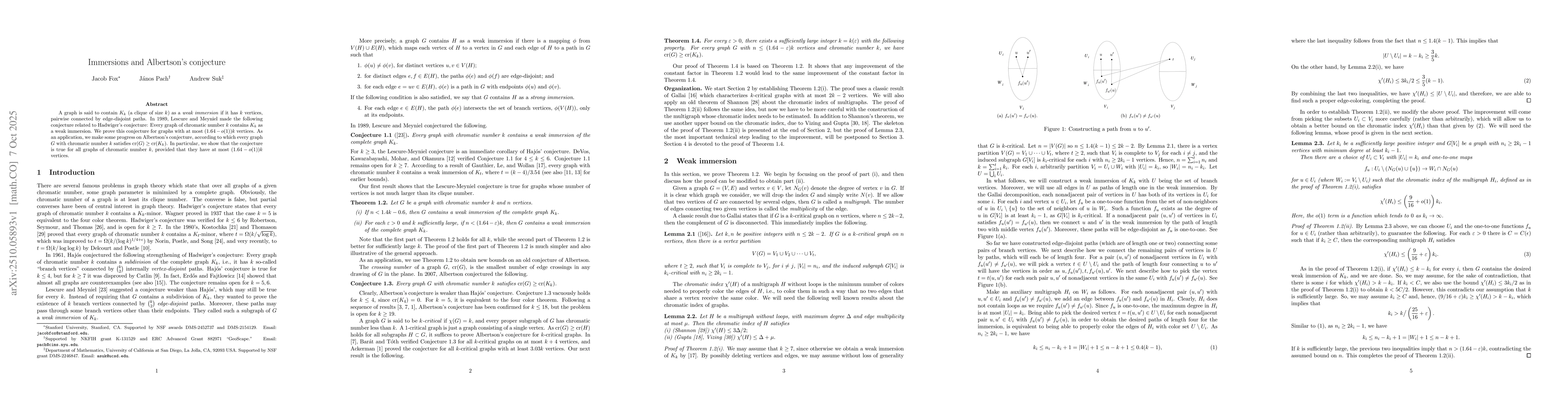 Thumbnail for Immersions and Albertson's conjecture